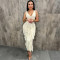 sexy V-neck sleeveless hollow out ruffle edge solid color slit dress for women's wear