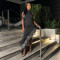 Cross border  sexy slim fit patchwork sequin lace semi high neck long skirt irregular dress for women
