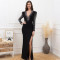 Foreign trade dress, evening dress, deep V-high slit dress, women's dress