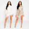 Women's  short skirt long sleeved high neck sequined tassel slit dress