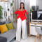 Foreign trade one shoulder irregular lotus leaf top fashion sexy women's clothing T sleeves wide women