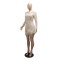Women's  short skirt long sleeved high neck sequined tassel slit dress