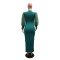 Fashionable women's hot stamping bubble sleeves elastic V-neck long skirt dress