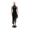 Cross border  sexy slim fit patchwork sequin lace semi high neck long skirt irregular dress for women