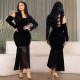 Fashionable women's sexy bag arm long sleeved rhinestone tassel dress