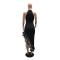 Cross border  sexy slim fit patchwork sequin lace semi high neck long skirt irregular dress for women