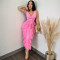 sexy V-neck sleeveless hollow out ruffle edge solid color slit dress for women's wear