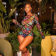 New sexy backless perspective butterfly print long sleeved jumpsuit for women's shorts