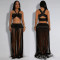 Fashion women's sexy shoulder strap top, tassel long skirt two-piece set