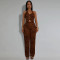 Fashion women's neck hanging sexy leopard print top and pants two-piece set