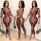 New fashion digital print V-neck long sleeved pants two-piece set for women