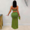 Fashionable women's sexy strapless bag arm pleated mesh long skirt new