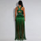Fashion women's sexy shoulder strap top, tassel long skirt two-piece set