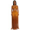 Fashion women's sexy shoulder strap top, tassel long skirt two-piece set