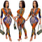 New fashion digital print V-neck long sleeved pants two-piece set for women