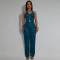 Fashion women's neck hanging sexy leopard print top and pants two-piece set