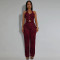 Fashion women's neck hanging sexy leopard print top and pants two-piece set