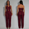 Fashion women's neck hanging sexy leopard print top and pants two-piece set