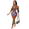 New fashion digital print V-neck long sleeved pants two-piece set for women