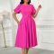 Summer Fashion Bubble Sleeves Elegant High Waist Solid Color Round Neck Large Skirt African Dress
