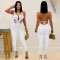Fashionable women's casual sexy hanging neck backless solid color jumpsuit