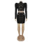Fashion women's casual long sleeved chicken eye top short skirt two-piece set
