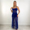 Foreign trade women's solid color dress sexy sleeveless lace up slit dress