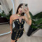 Fashion women's casual sexy strapless top and short skirt set new