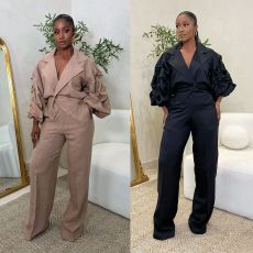 Two pieces of commuting and leisure trousers with large collars and pleated sleeves