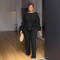 Elegant stretch slim lace drawstring long sleeved waist cinching two-piece set