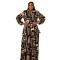 Elegant commuting stand collar printed drawstring waist cinching long sleeved two-piece set