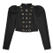 Fashion women's casual long sleeved chicken eye top short skirt two-piece set