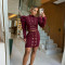 Fashion women's casual long sleeved chicken eye top short skirt two-piece set