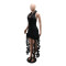 Hanging neck sexy deep V-bag buttocks solid color dress, women's fashionable ruffled fringe short skirt
