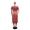 Casual and comfortable round neck pleated dress, fashionable printed short sleeved mid length skirt, women's clothing
