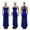 Foreign trade women's solid color dress sexy sleeveless lace up slit dress