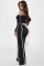 Commuting leisure one shoulder slanted collar elastic splicing high waist wide leg long pants long sleeves two pieces