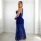 Foreign trade women's solid color dress sexy sleeveless lace up slit dress