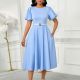 Summer Fashion Bubble Sleeves Elegant High Waist Solid Color Round Neck Large Skirt African Dress