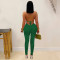 Fashionable women's casual sexy hanging neck backless solid color jumpsuit