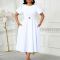 Summer Fashion Bubble Sleeves Elegant High Waist Solid Color Round Neck Large Skirt African Dress