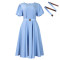 Summer Fashion Bubble Sleeves Elegant High Waist Solid Color Round Neck Large Skirt African Dress
