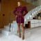 Fashion women's casual long sleeved chicken eye top short skirt two-piece set