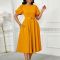 Summer Fashion Bubble Sleeves Elegant High Waist Solid Color Round Neck Large Skirt African Dress