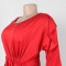 Elegant stretch slim lace drawstring long sleeved waist cinching two-piece set