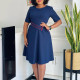 New Fashionable Short sleeved Solid Color High Waist Big Swing Foreign Trade African Dress