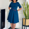 New Fashionable Short sleeved Solid Color High Waist Big Swing Foreign Trade African Dress