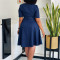 New Fashionable Short sleeved Solid Color High Waist Big Swing Foreign Trade African Dress