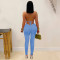 Fashionable women's casual sexy hanging neck backless solid color jumpsuit