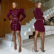 Fashion women's casual long sleeved chicken eye top short skirt two-piece set